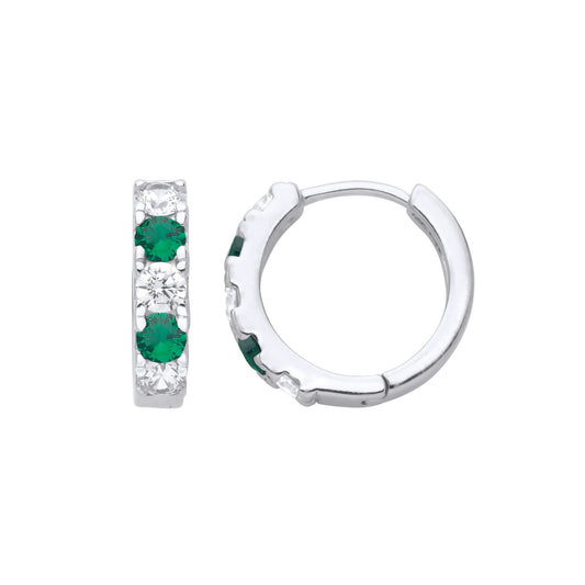 925 Silver Green CZ Alaternating Eternity Huggie Hoop Earrings - GVE389WE