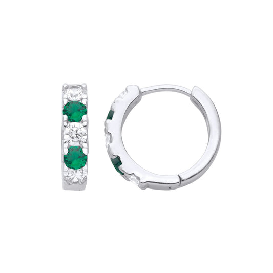 925 Silver Green CZ Alaternating Eternity Huggie Hoop Earrings - GVE389WE