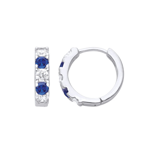 925 Silver Blue CZ Alaternating Eternity Huggie Hoop Earrings - GVE389WS