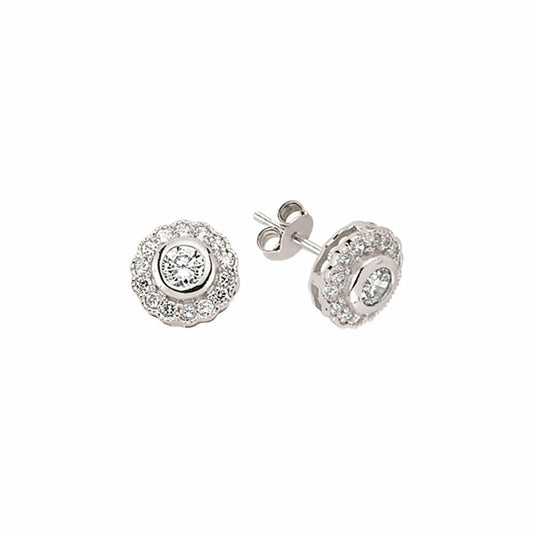 Silver CZ Halo Stud Earrings - GVE393