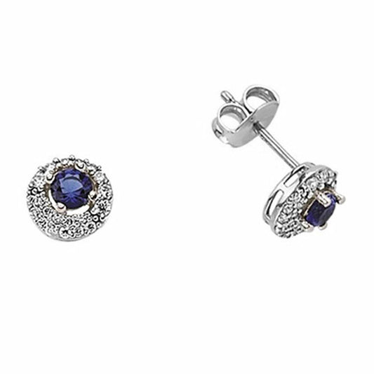 Silver Blue CZ Halo Stud Earrings - GVE396SAP