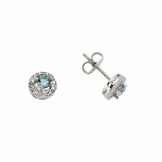 Silver Light Blue CZ Halo Stud Earrings - GVE396TOP