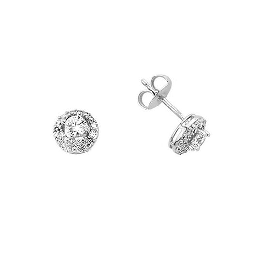 Silver CZ Halo Stud Earrings - GVE396