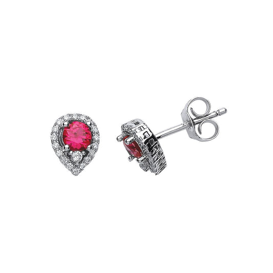 Silver Red CZ Halo Tears of Joy Drop Earrings - GVE397RUBY