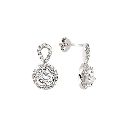 Silver CZ Infinity Halo Stud Earrings - GVE400