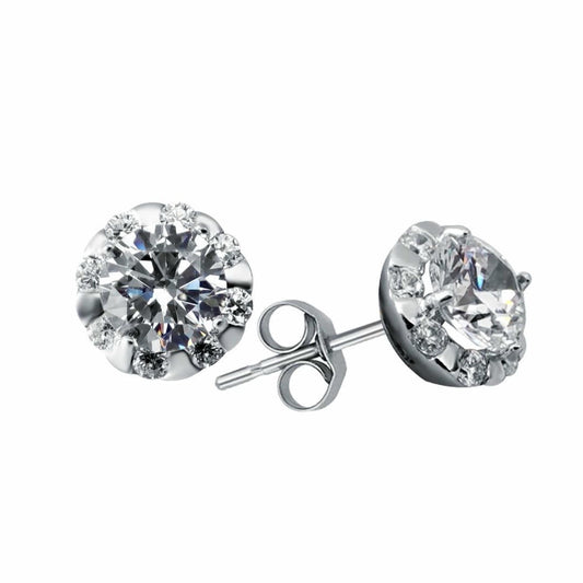 Silver CZ Illusion Halo Stud Earrings - GVE403