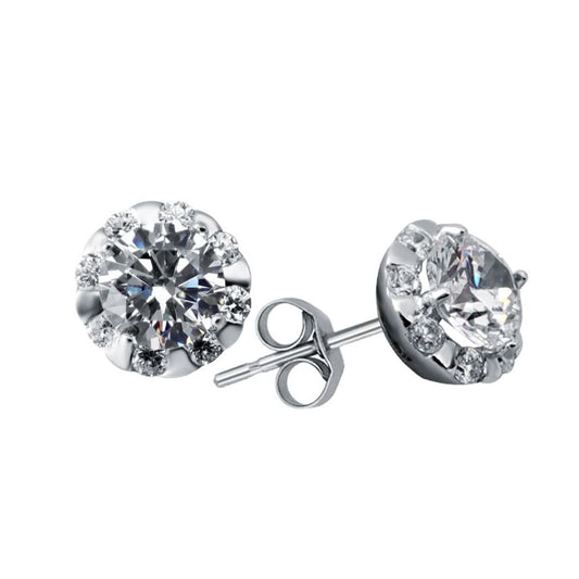 Silver CZ Illusion Halo Stud Earrings - GVE403