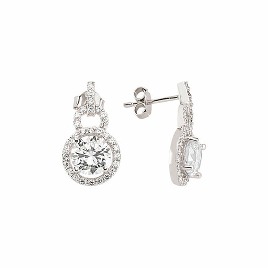 Silver CZ Halo Drop Earrings - GVE404