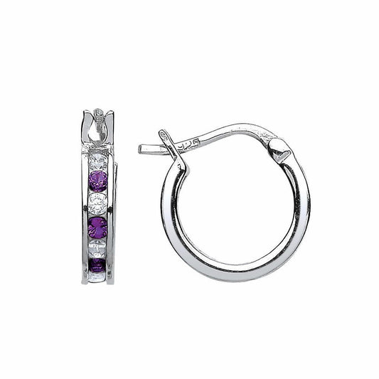 Silver Purple CZ Channel Set Eternity Hoop Earrings 12mm - GVE416-AMY
