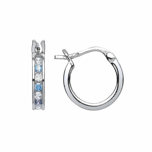 Silver Light Blue CZ Channel Set Eternity Hoop Earrings 12mm - GVE416-AQU