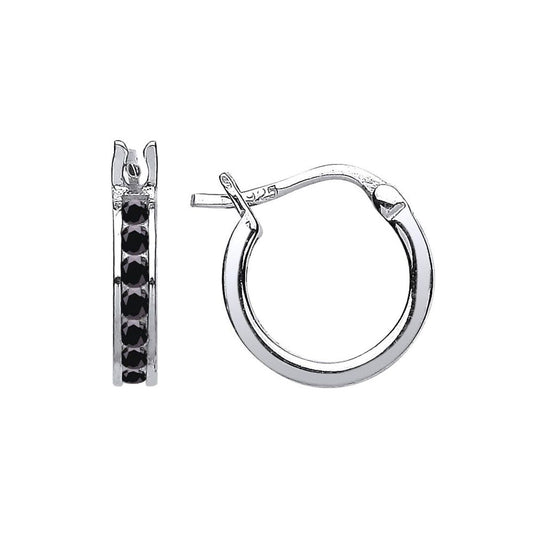 Silver Black CZ Channel Set Eternity Hoop Earrings 12mm - GVE416-BLK