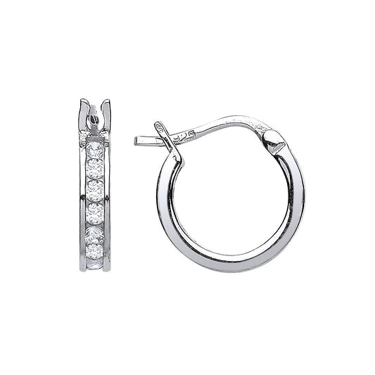 Silver CZ Channel Set Eternity Hoop Earrings 12mm - GVE416