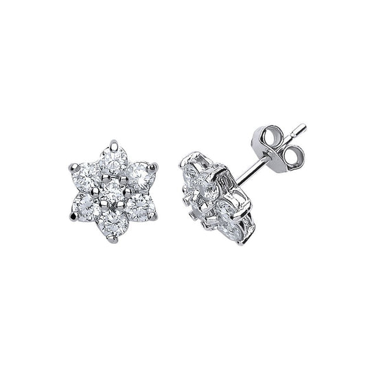 Silver CZ Classic Cluster Stud Earrings - GVE417
