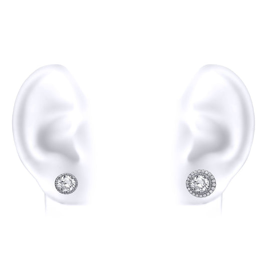 Silver CZ Halo Stud Earrings - GVE418