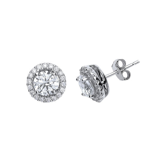 Silver CZ Halo Stud Earrings - GVE419