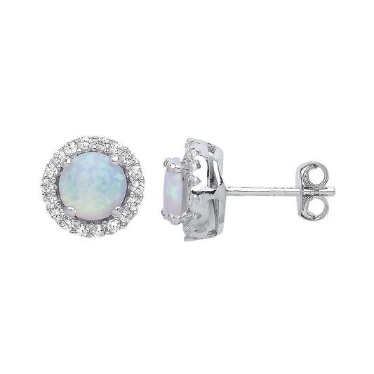 Silver Opal Halo Cluster Stud Earrings - GVE419OP