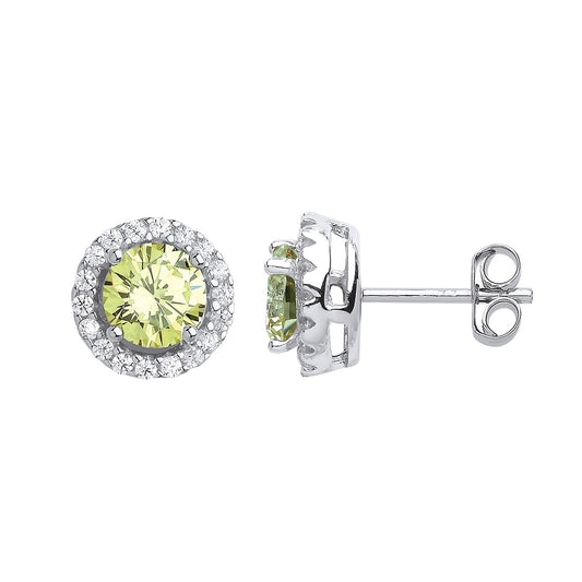 Silver Lime Green CZ Halo Solitaire Stud Earrings - GVE419PER