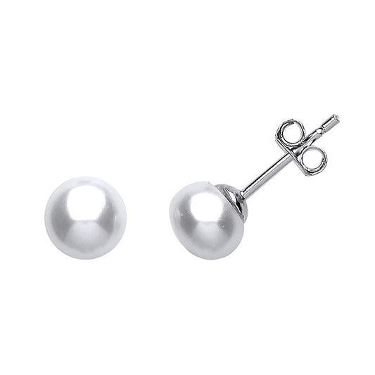 Silver Simulated Pearl Solitaire Stud Earrings 6mm - GVE420-6MM