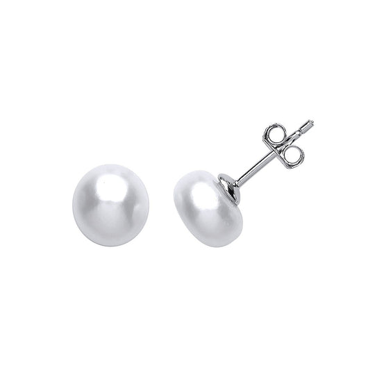 Silver Simulated Pearl Solitaire Stud Earrings 8mm - GVE420-8MM