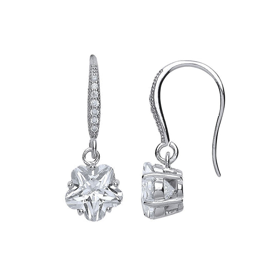 Silver Star Shape CZ Star Flower Drop Earrings - GVE421