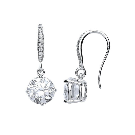 Silver CZ Solitaire Drop Earrings - GVE422