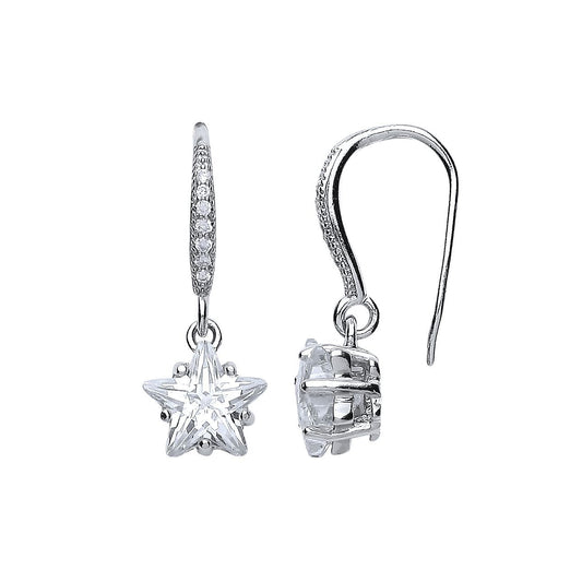 Silver Star Shape CZ Star Flower Drop Earrings - GVE423