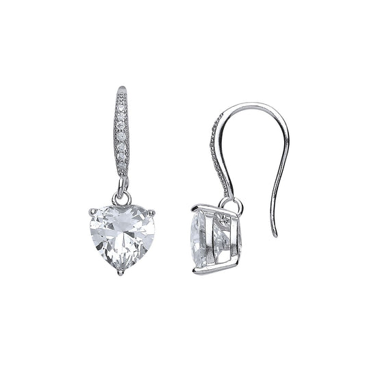 Silver Heart CZ Love Heart Drop Earrings - GVE424