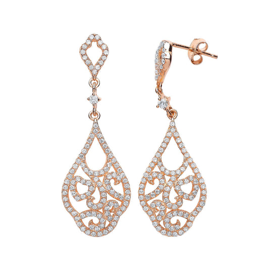 Rose Silver CZ Floral Drop Stud Earrings - GVE427