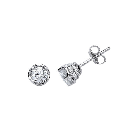 Silver CZ Crown Stud Earrings - GVE434