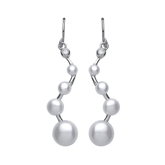 Silver Pearl Zig Zag Drop Earrings 8mm - GVE458