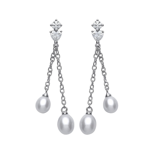 Silver CZ Pearl Tears of Joy Drop Earrings 8mm - GVE459