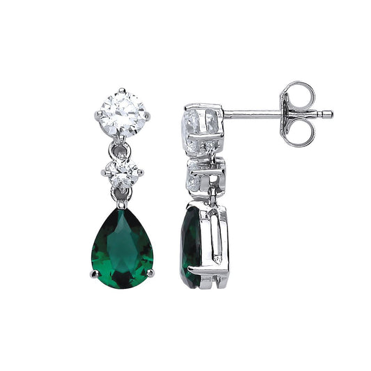 Silver Green Pear CZ Tears of Joy Stud Earrings - GVE463