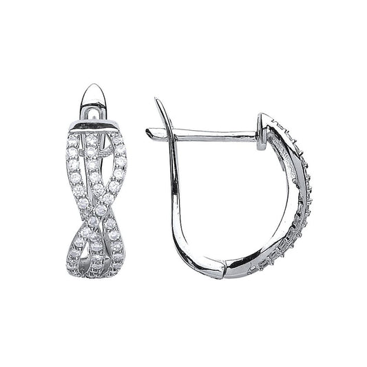 Silver CZ Crossover Stud Earrings - GVE475