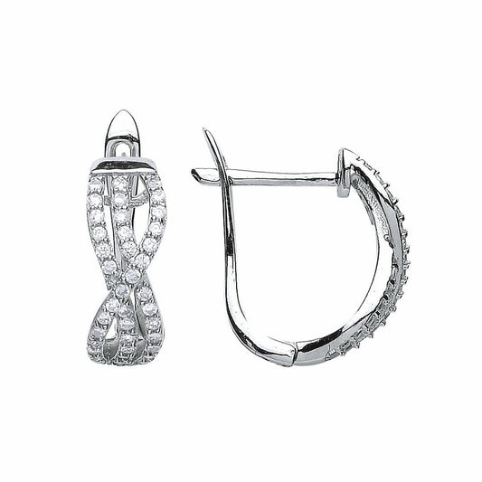 Silver CZ Crossover Stud Earrings - GVE475
