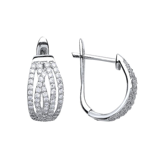Silver CZ Crossover Stud Earrings - GVE476