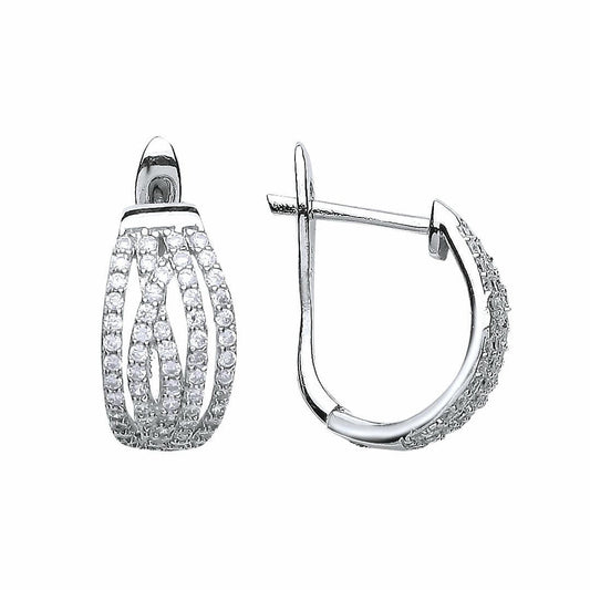 Silver CZ Crossover Stud Earrings - GVE476
