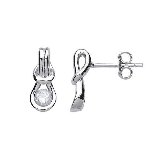 Silver CZ Solitaire Love Knot Stud Earrings - GVE477