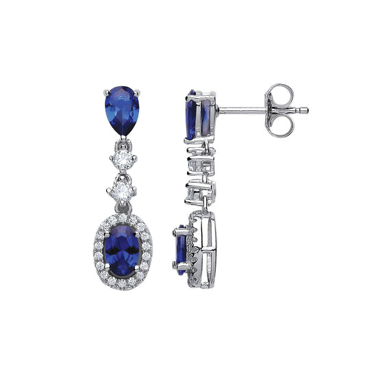 Silver Blue Oval CZ Tears of Joy Stud Earrings - GVE478