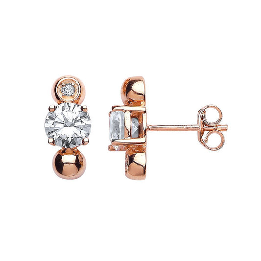 Rose Silver CZ Solitaire Bead Drop Stud Earrings - GVE480