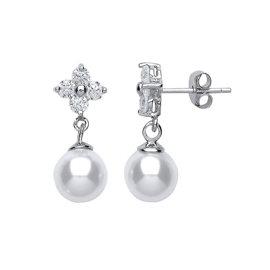 Silver CZ Pearl Quadrilogy Drop Earrings 8mm - GVE482