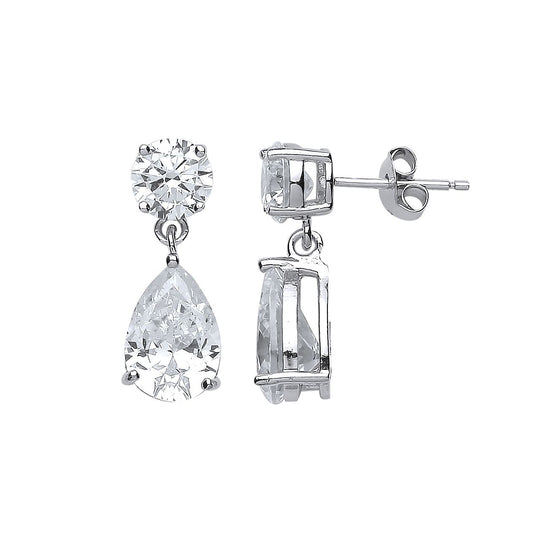 Silver Pear CZ Tears of Joy Toi et Moi Drop Earrings - GVE487