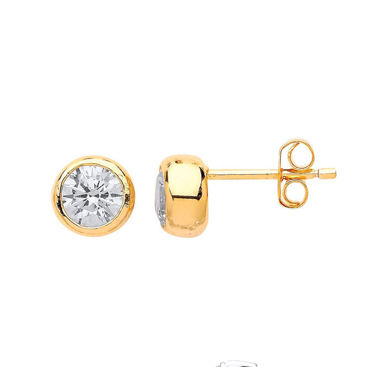 Gilded Silver CZ Golden Donut Solitaire Stud Earrings - GVE491G