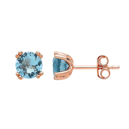 Rose Silver aqua CZ Double 4 Claw Solitaire Stud Earrings 6mm - GVE492AQ