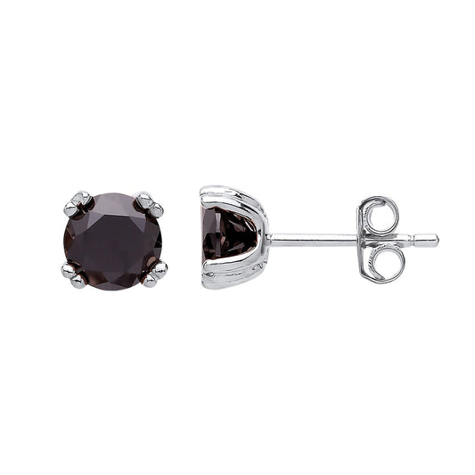 925 Silver Black CZ Double Peapod 4 Claw Solitaire Stud Earrings - GVE492BLRH