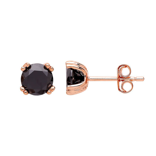 Rose Silver black CZ Double 4 Claw Solitaire Stud Earrings 6mm - GVE492BL