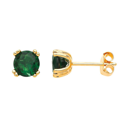 Gilded Silver Green CZ Double 4 Claw Solitaire Stud Earrings 6mm - GVE492EM