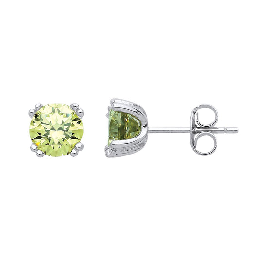 Silver Green CZ Double 4 Claw Solitaire Stud Earrings 6mm - GVE492PER