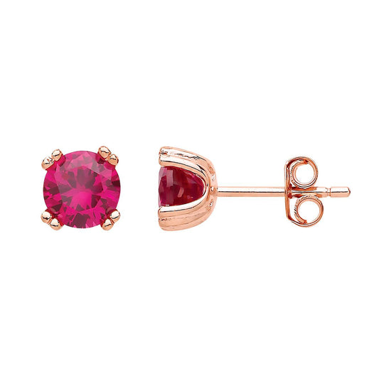 Rose Silver Rose red CZ Double Solitaire Stud Earrings 6mm - GVE492RUBYRG