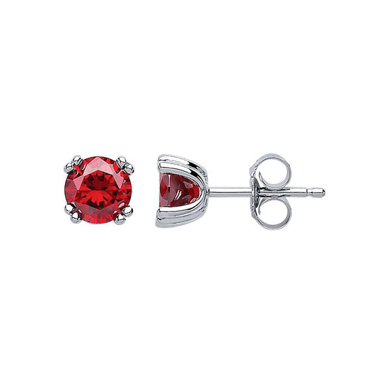 Silver Rose red CZ Double 4 Claw Solitaire Stud Earrings 6mm - GVE492RU
