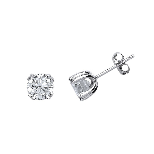Silver CZ Double 4 Claw Solitaire Stud Earrings 6mm - GVE492